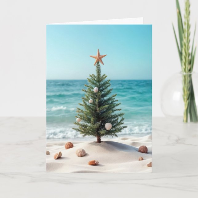 Tropischer Weihnachtsbaum mit SandDollars Feiertagskarte (Vorderseite)