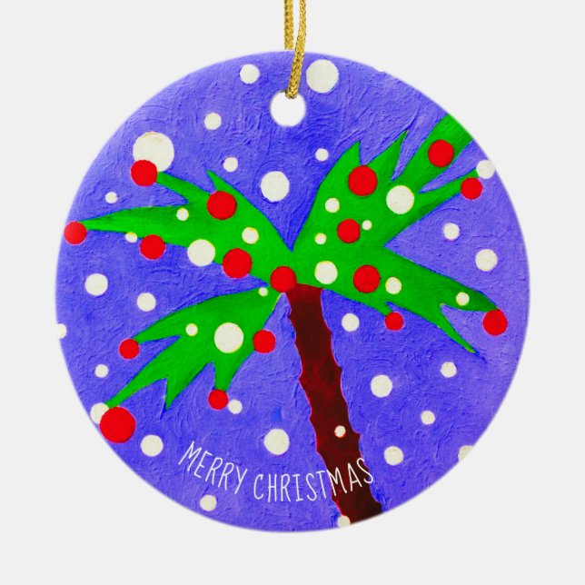Tropischer Weihnachtsbaumschnee schneidet Frohe We Keramik Ornament (Vorne)
