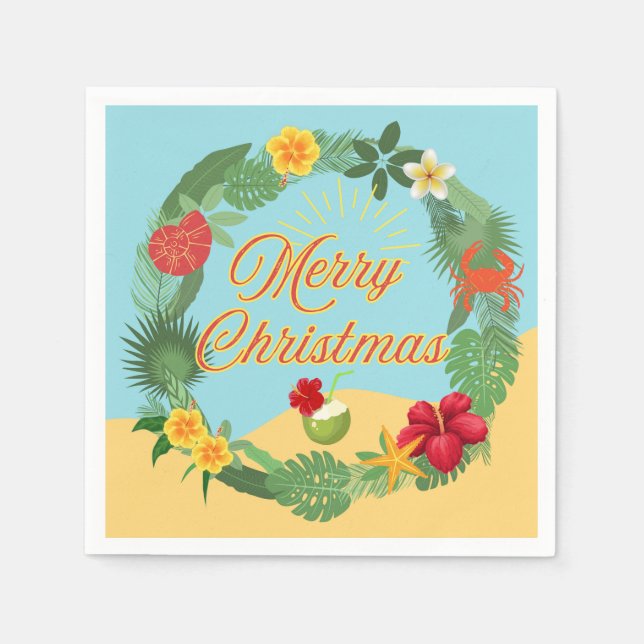 Tropischer Weihnachtskranz Serviette (Vorderseite)
