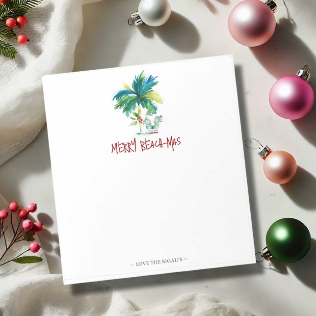 Tropischer Weihnachtsnotteppich Palme Notizblock (Tropical Christmas notepads Merry Beach Mas palm tree art by Victoria Grigaliunas Do Tell A Belle)