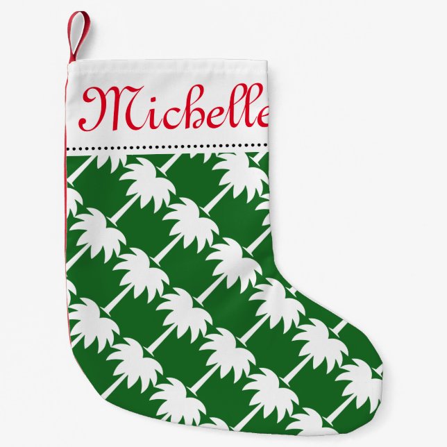 Tropischer Weihnachtspalme-Strumpf mit Namen Kleiner Weihnachtsstrumpf (Vorderseite)