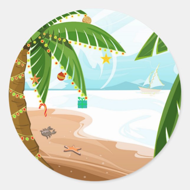 Tropischer Weihnachtssticker Runder Aufkleber (Vorderseite)