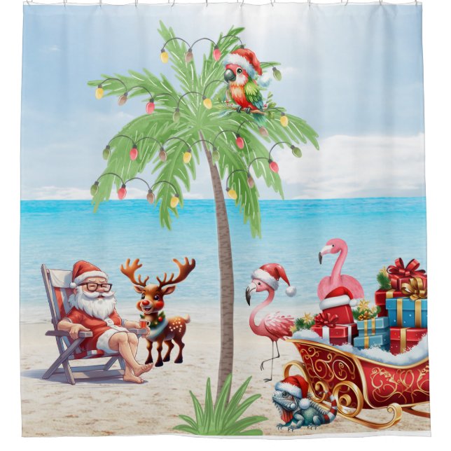 Tropischer Weihnachtsstrand Duschvorhang (Vorderseite)
