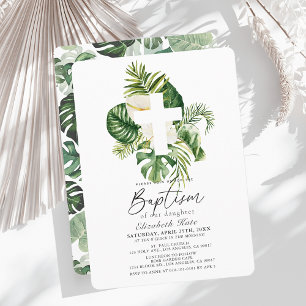 Tropischer weißer Hibiskus und botanische Taufe Einladung