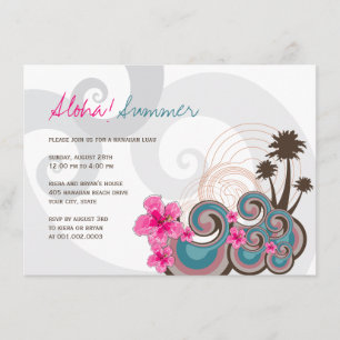 Tropischer Wellen-Hibiskus hawaiisches Luau Einladung