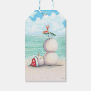 Tropischer Yoga-Schneemann auf dem Strand Geschenkanhänger