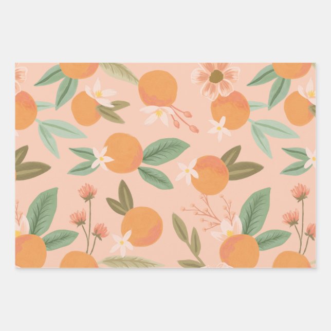 Tropischer Zitrusfrüchtepink Geschenkpapier Set (Vorderseite)