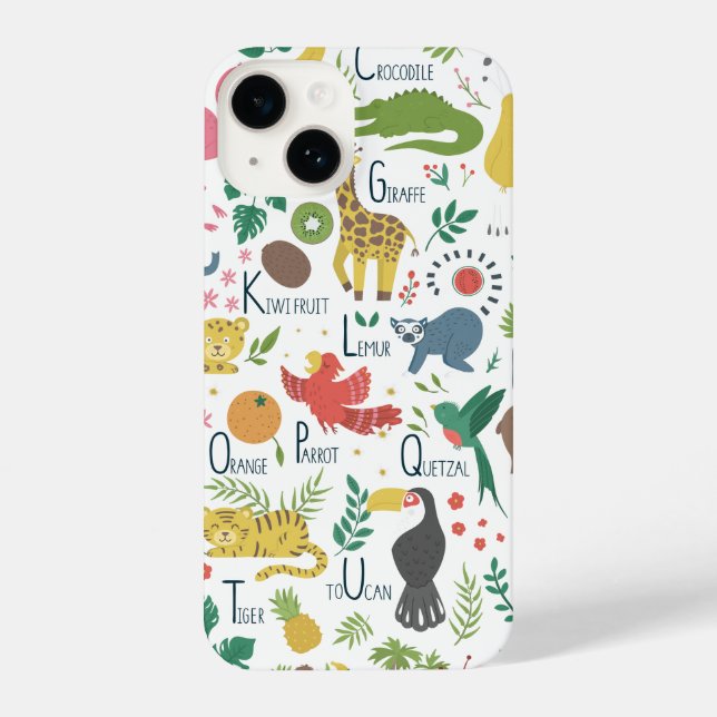 Tropisches Alphabet für Kinder iPhone 14 Hülle (Rückseite)