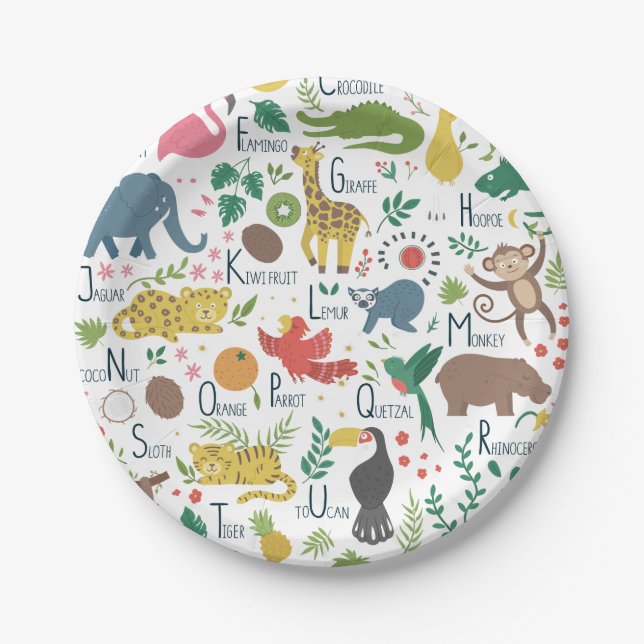 Tropisches Alphabet für Kinder Pappteller (Vorderseite)