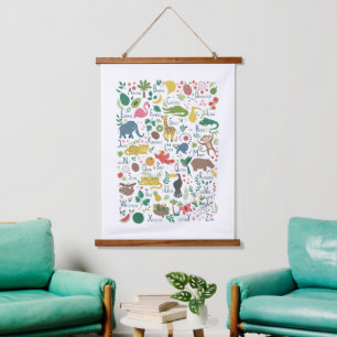 Tropisches Alphabet für Kinder Wandteppich Mit Holzrahmen