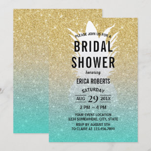 Tropisches Ananas Aquamarin Gold Ombre Brautparty Einladung