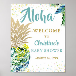 Tropisches Ananas Beach Baby Dusche Begrüßungszeic Poster