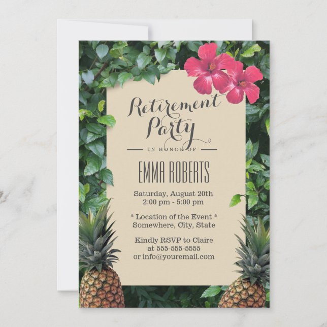 Tropisches Ananas Beach Luau Rente Party Einladung (Vorderseite)