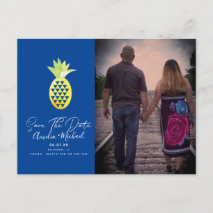 Tropisches Ananas Blaues Save the Date Foto Postkarte