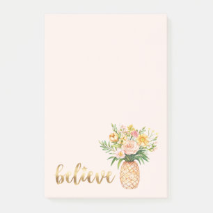 Tropisches Ananas-Blumengold Glaubenszitat Post-it Klebezettel