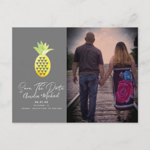 Tropisches Ananas Grau Save-the-Date Foto Postkarte