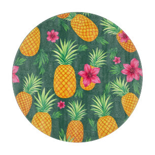 Tropisches Ananas-Hibiskus-Muster Schneidebrett