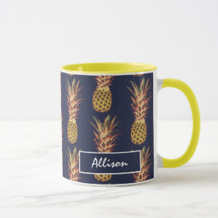 Tropisches Ananas-Marine-Blau-Gelb personalisiert Tasse