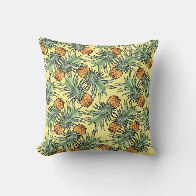 Tropisches Ananas-Muster auf Gelb Kissen (Vorderseite)