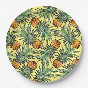Tropisches Ananas-Muster auf Gelb Pappteller