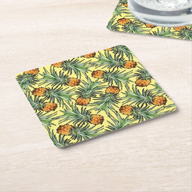 Tropisches Ananas-Muster auf Gelb Rechteckiger Pappuntersetzer (angewinkelt)