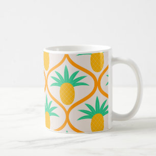 Tropisches Ananas-Muster auf orangefarbenem Ogee Kaffeetasse