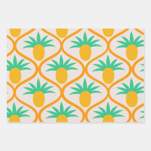Tropisches Ananas-Muster auf Orangengee Geschenkpapier Set