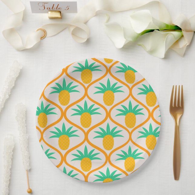 Tropisches Ananas-Muster auf Orangengee Pappteller (Hochzeit)