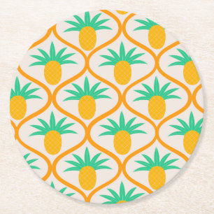 Tropisches Ananas-Muster auf Orangengee Runder Pappuntersetzer