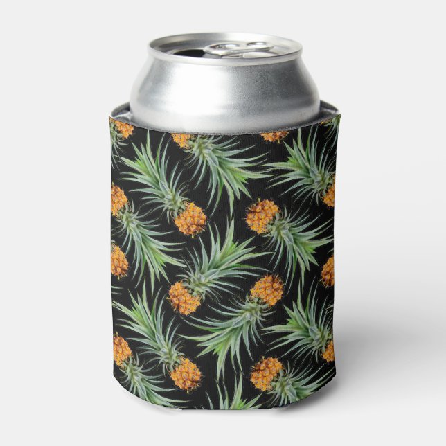 Tropisches Ananas-Muster auf schwarz Dosenkühler (Kanne Vorderseite)