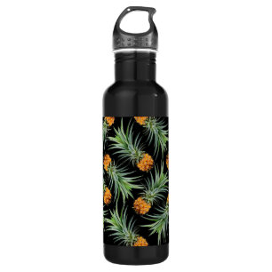 Tropisches Ananas-Muster auf schwarz Edelstahlflasche