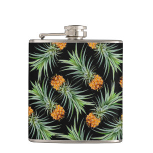 Tropisches Ananas-Muster auf schwarz Flachmann