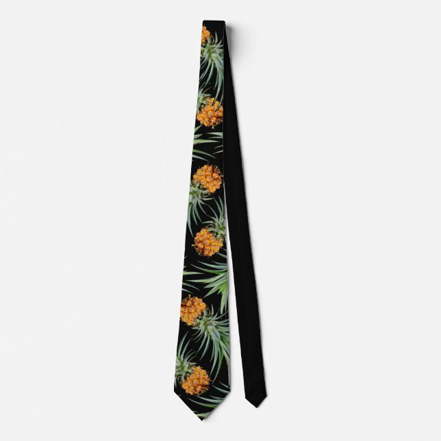 Tropisches Ananas-Muster auf schwarz Krawatte (Vorderseite)