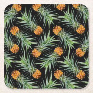 Tropisches Ananas-Muster auf schwarz Rechteckiger Pappuntersetzer