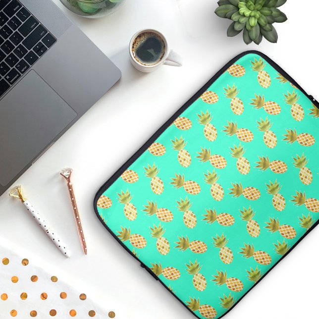 Tropisches Ananas-Muster Laptopschutzhülle (Pineapple Pattern Laptop Sleeve (with custom background colour))