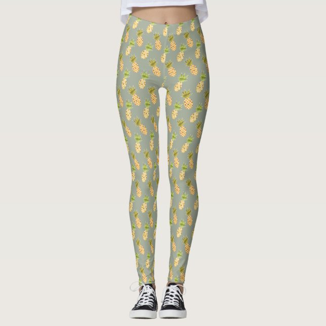 Tropisches Ananas-Muster Leggings (Vorderseite)