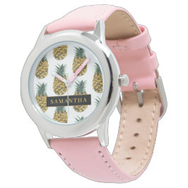 Tropisches Ananas-Muster mit Namen Armbanduhr