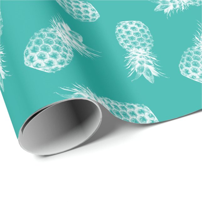 Tropisches Ananas-Muster-moderner Türkis Geschenkpapier (Rolleneckpunkt)