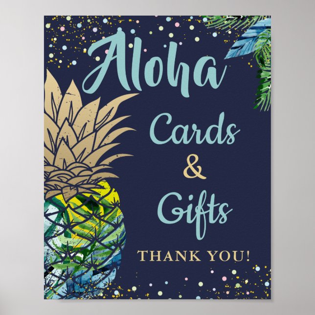 Tropisches Ananas Navy Blue Cards & Gifts Party Poster (Vorne)
