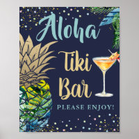 Tropisches Ananas Navy Blue Hawaii Tiki Bar Sign