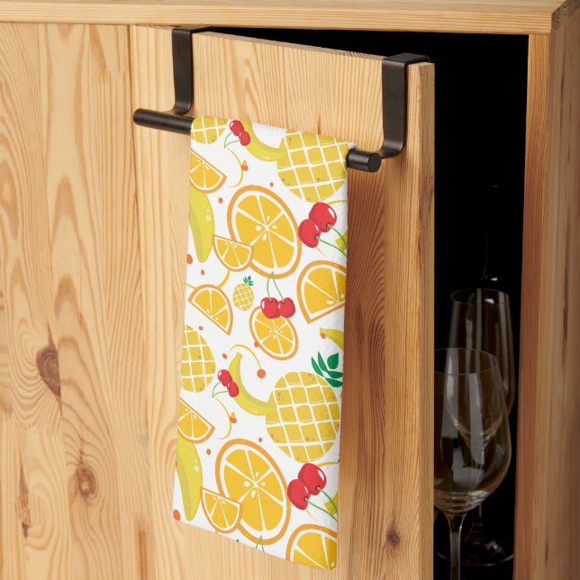 Tropisches Ananas-Orange-Bananenkirschmuster Geschirrtuch (Drittel gefaltet)