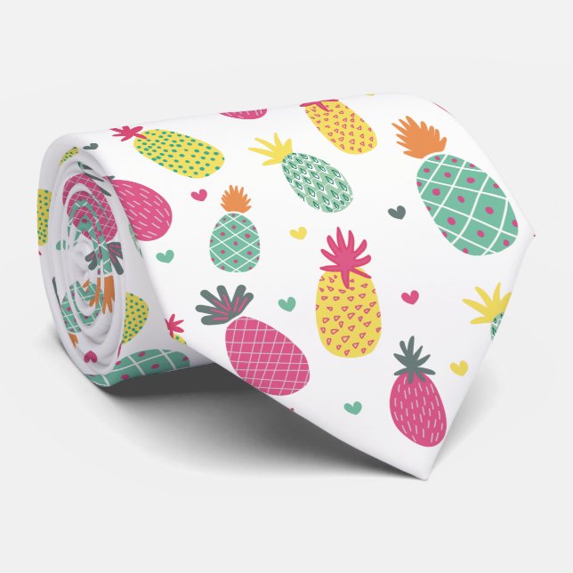 Tropisches Ananas- und Herzmuster Krawatte (Gerollt)