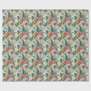 Tropisches Ananas- und Hibiskus-Sommerblumendesign Geschenkpapier
