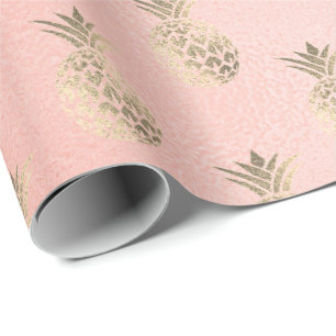 Tropisches Ananasfrucht-Rosen-Goldglas funkelnd Geschenkpapier