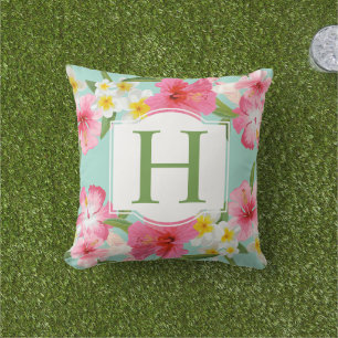 Tropisches Aqua Pink-Blume Muster für benutzerdefi Kissen Für Draußen