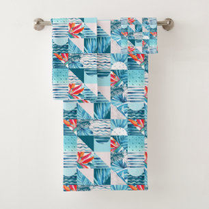 Tropisches aquamarines geometrisches abstraktes badhandtuch set