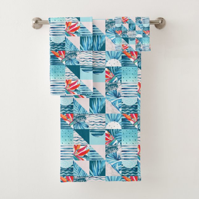 Tropisches aquamarines geometrisches abstraktes badhandtuch set (Insitu)