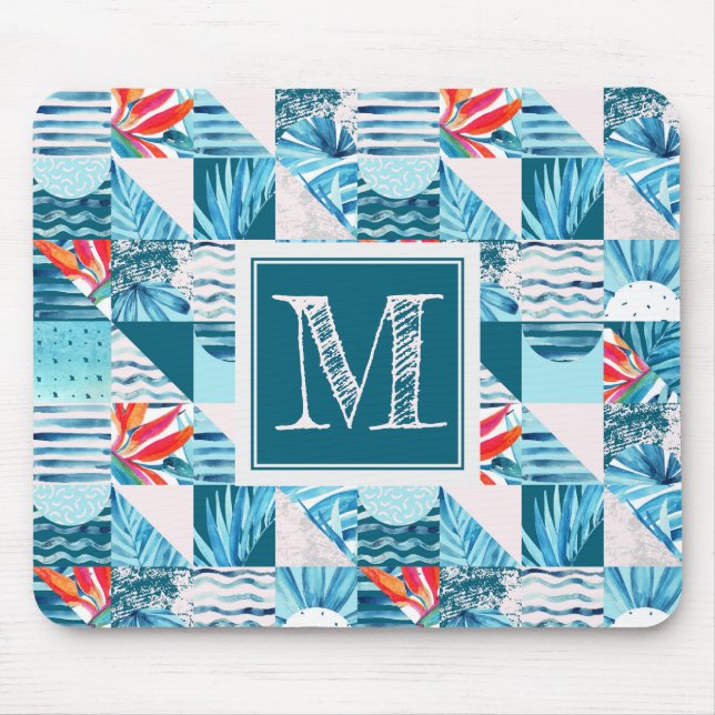 Tropisches aquamarines geometrisches abstraktes mousepad (Vorne)