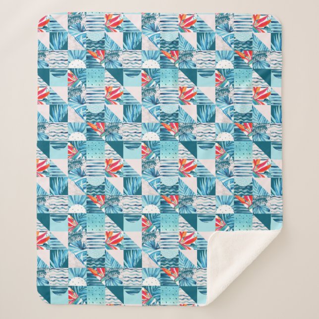 Tropisches aquamarines geometrisches abstraktes sherpadecke (Vorderseite)