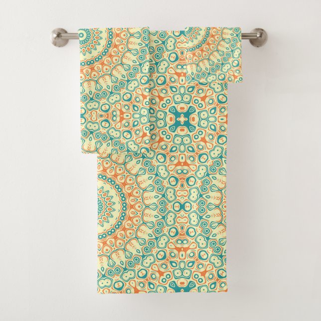 Tropisches Aquamarines und Orange Mandala Muster Badhandtuch Set (Insitu)